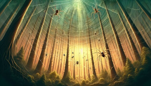 Spiders weave sky high silk highways connecting treetops allowin
