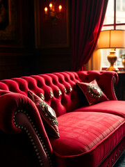 Obraz premium Cozy red couch studded with sparkling jewels