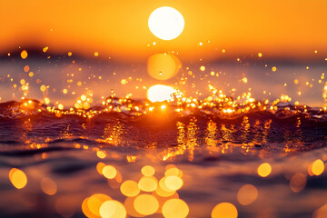 Golden sunset over water splash