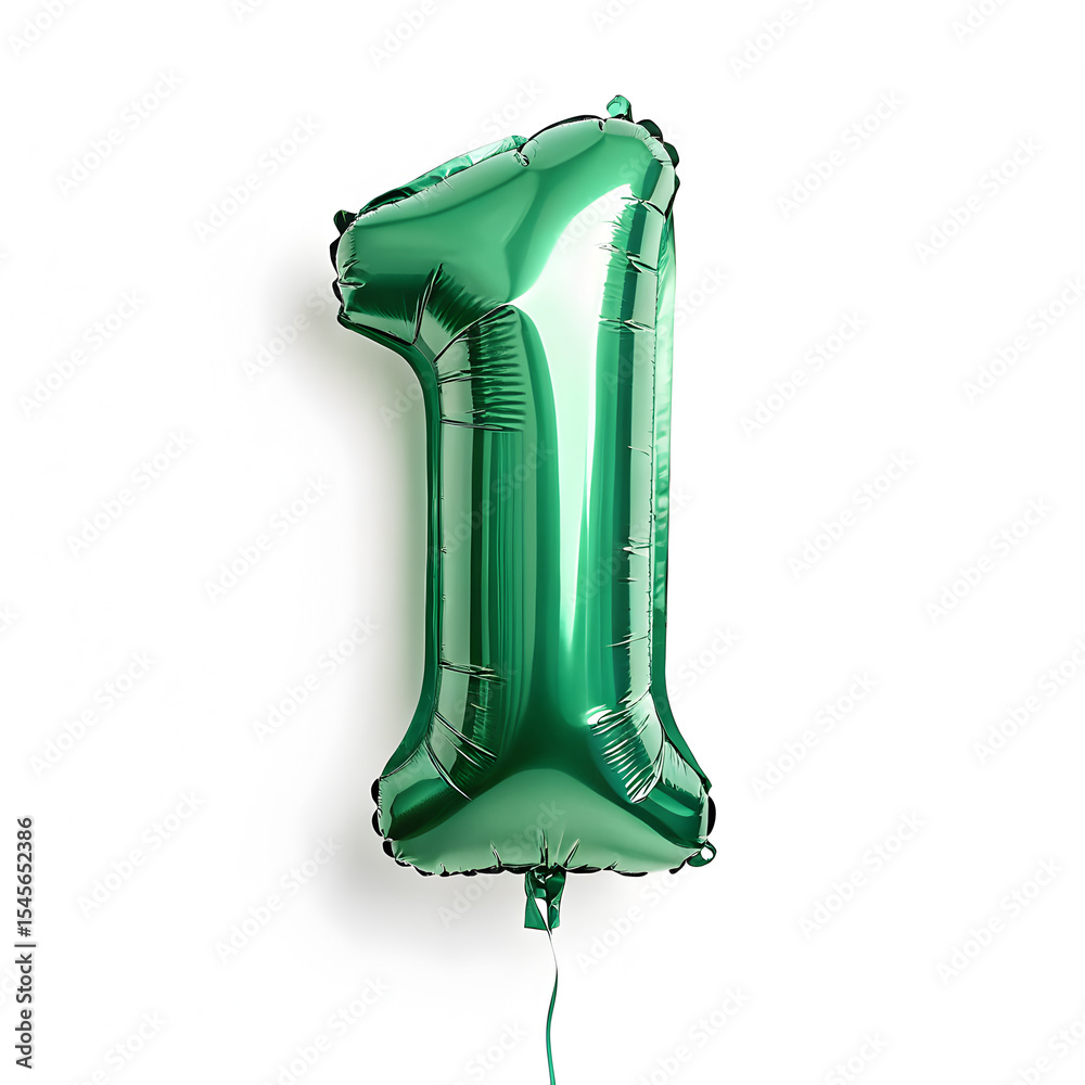 Fototapete a balloon shaped like the number 1,emerald green metallic finish with realistic reflections and smoo