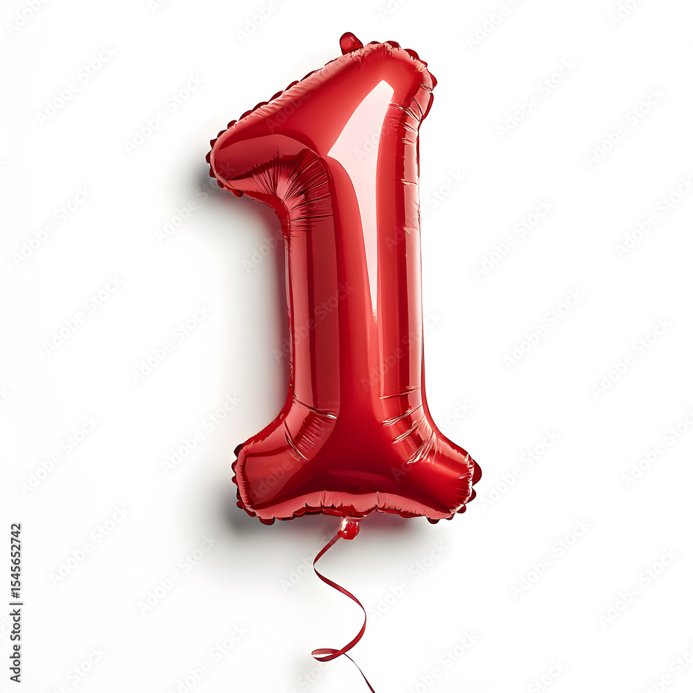 Fototapete a balloon shaped like the number 1,glossy red metallic finish with realistic reflections and smooth 