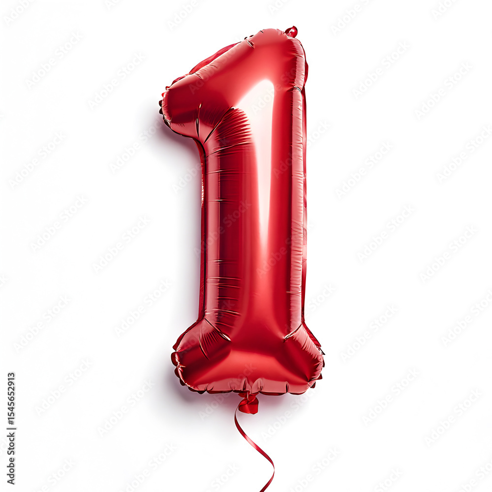 Fototapete A balloon shaped like the number 1,glossy red metallic finish with realistic reflections and smooth texture.