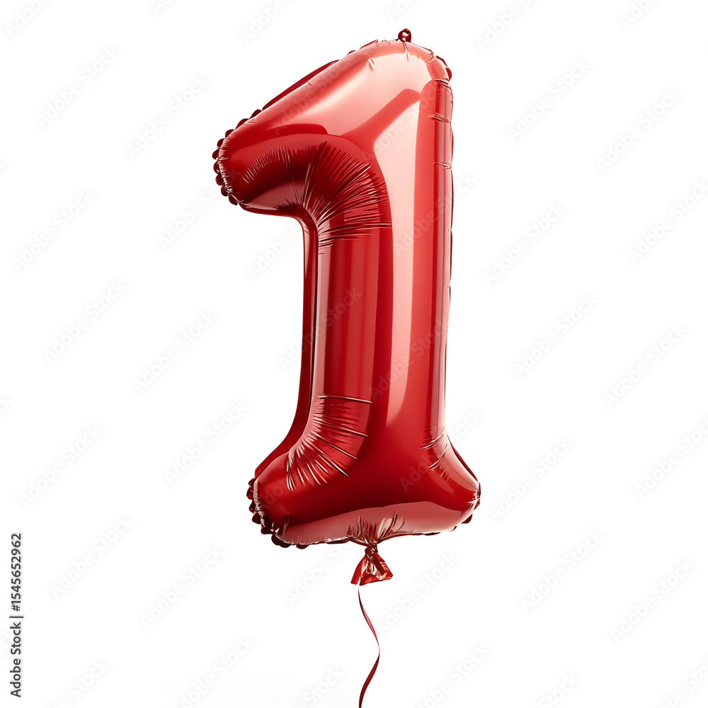 Fototapete a balloon shaped like the number 1,glossy red metallic finish with realistic reflections and smooth 