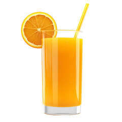 Fresh Orange Juice in a Glass with a Slice of Orange and a Straw