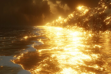 Golden sunset ocean reflection