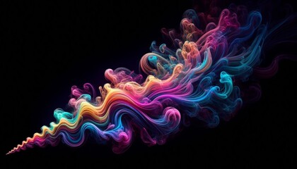 Abstract smoke swirls in neon hues isolated on black