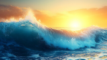 Ocean wave sunrise vibrant water texture and dramatic lighting