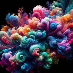 Abstract smoke swirls in neon hues isolated on black ultra sharp