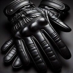 Classic black leather motorcycle gloves rider gear