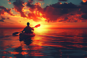 Kayaker silhouette sunset