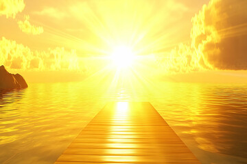 Golden sunset wooden pier