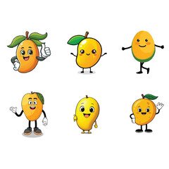 Happy Mango Emoji and Expression Pack..Cute Mango Cartoon Character Vector Set...Fun and Smiling Mango Mascot Vector