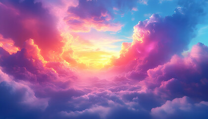 Fototapeta premium Vibrant sunset cloudscape colorful sky aerial view