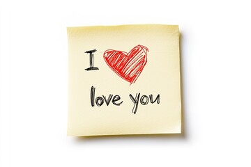 Handwritten i love you note on yellow sticky note