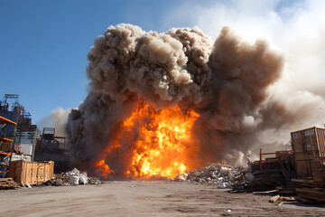 Fire explosion with debris,