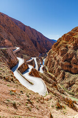 Mountain road winding through canyon.