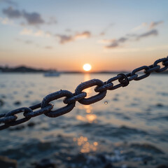 Strong Chain at Sunset Over Water