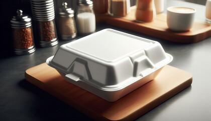 Styrofoam Clamshell A classic white styrofoam takeout container