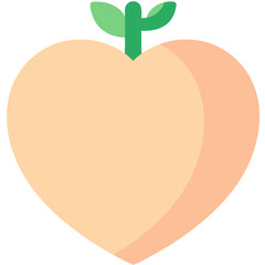 Minimalist Vector SVG Illustration of Peach Heart with Green Leaf in Flat Design Style
