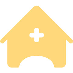 Fototapeta premium Minimalist Vector SVG Icon of House with Medical Cross in Flat Design with Soft Yellow Color for Healthcare and Medical Applications