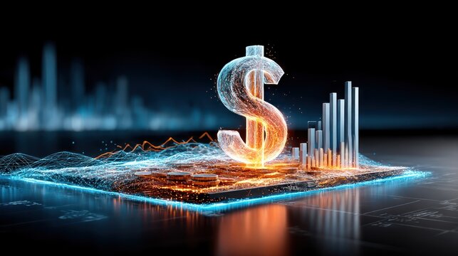 Abstract digital dollar sign with charts