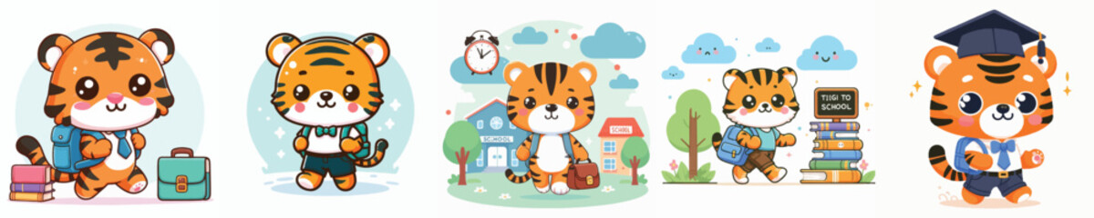cute tiger vector going to school