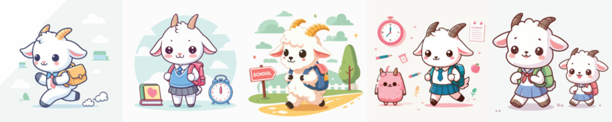 cute goat vector going to school