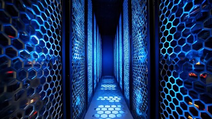 Modern Server Rack with Honeycomb Ventilation and LED Lighting