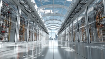 Wide Angle View of Solar Panels on Data Center Rooftop