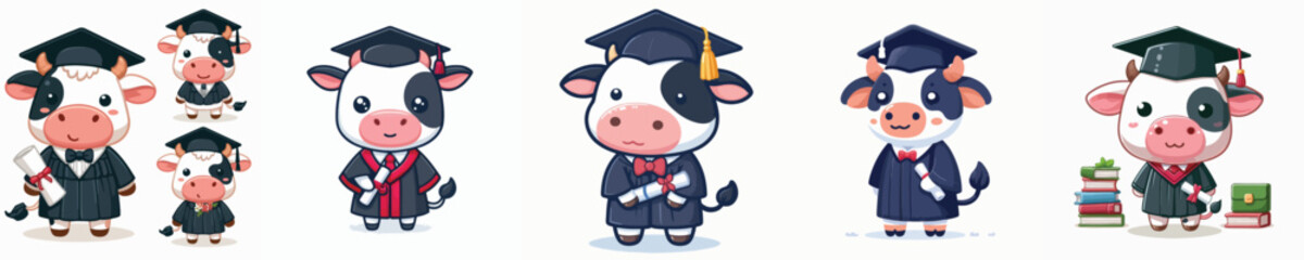 cute cow vector in graduation costume