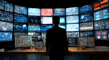 Person Observing Monitors in a Network Operations Center Setup