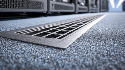 Close-Up View of Raised Floor Air Vent in Server Room Environment