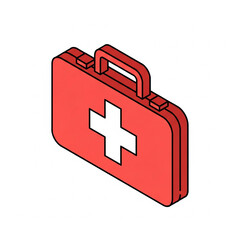 Obraz premium Isometric icon of a first aid kit with cross symbol