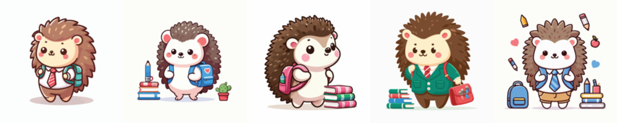 cute hedgehog vector going to school