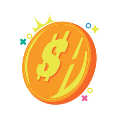 Cute and colorful flat icon of a gold coin. Ideal for illustrating currency, games, savings, or financial themes. Useful for UI/UX, app design, banking visuals, crypto icons, or fintech illustrations.