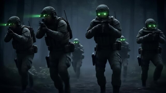 Tactical military unit in dark operation