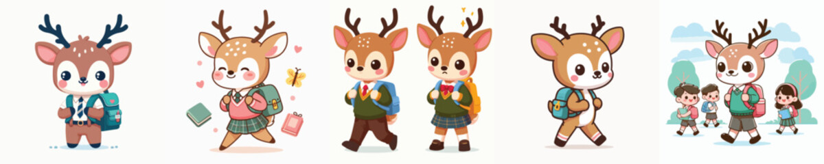 cute deer vector going to school