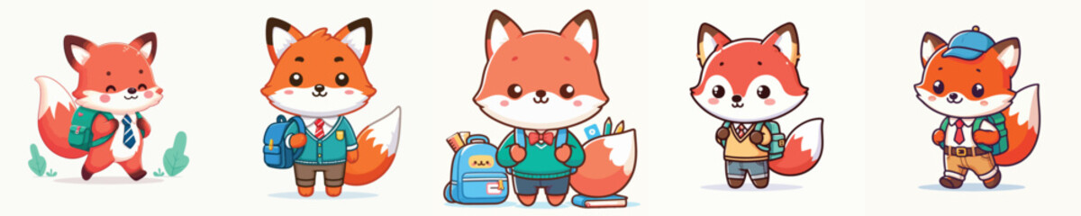 cute fox vector going to school