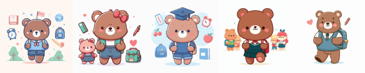 cute bear vector going to school