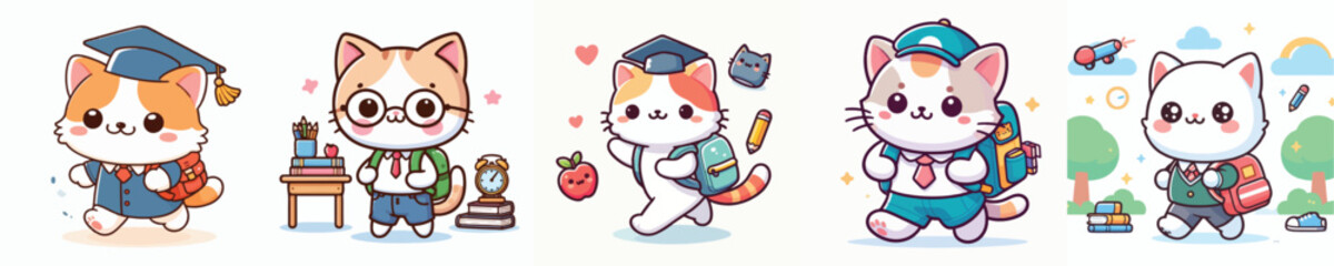 cute cat vector going to school