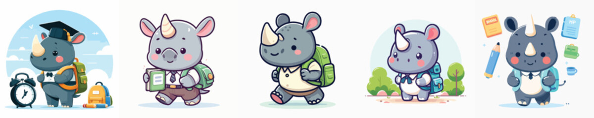 Obraz premium cute rhino vector going to school