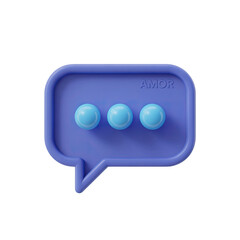 Naklejka premium Purple speech bubble with amor text and loading dots communication concept chat message notification icon 3d