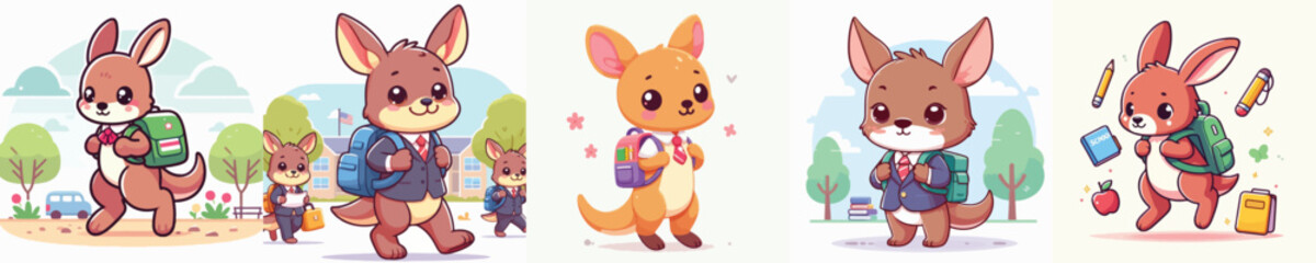cute kangaroo vector going to school