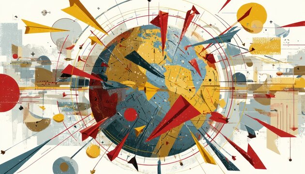 Abstract global communication network depiction in contemporary artistic style