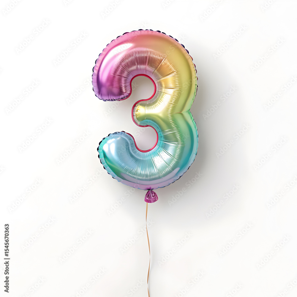 Fototapete a balloon shaped like the number 3,holographic metallic finish with realistic reflections and smooth
