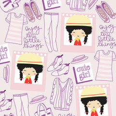 cute girl pattern doodle seamless 