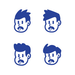 Set of four playful cartoon boy face logos in different hairstyles. Perfect for kid's brand, mascot design, or retro-themed branding. EPS vector included