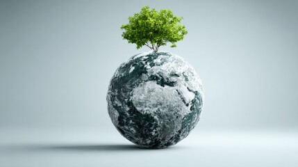 A globe with a vibrant tree symbolizing ecological balance and nature's resilience.