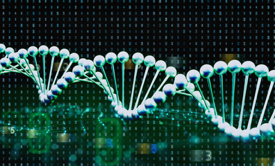 Digital dna helix or genome structure with shining light