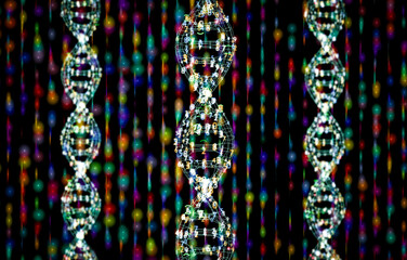 Set of digital dna helixs or genome structures with shining light